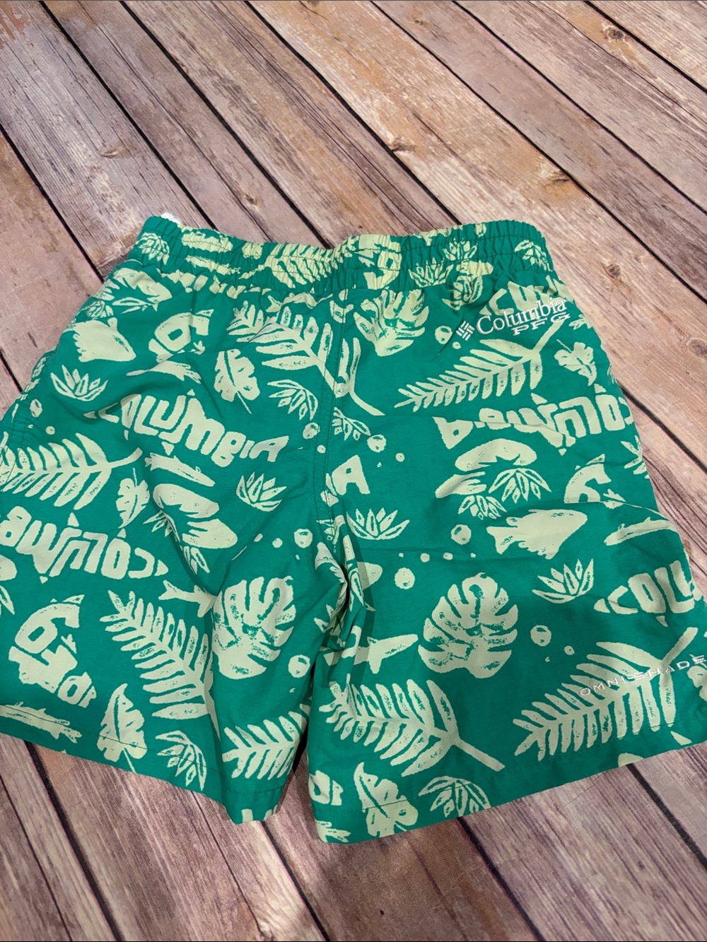 Columbia Kids Green Tropical Print Swim Trunks